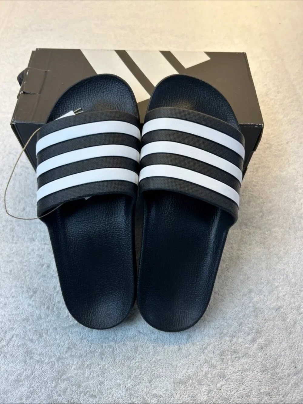 Adidas Adilette Aqua Slides Men 11 Women 12 Black/White Stripes New in Box